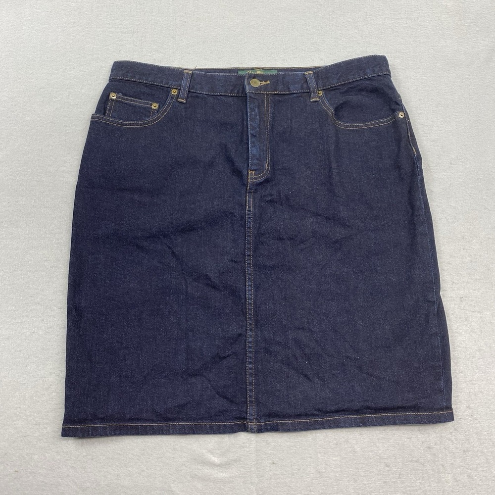 Lauren Jeasn Co Ralph Lauren Skirt Womens 14 Blue Denim Pencil Slit Dark Wash